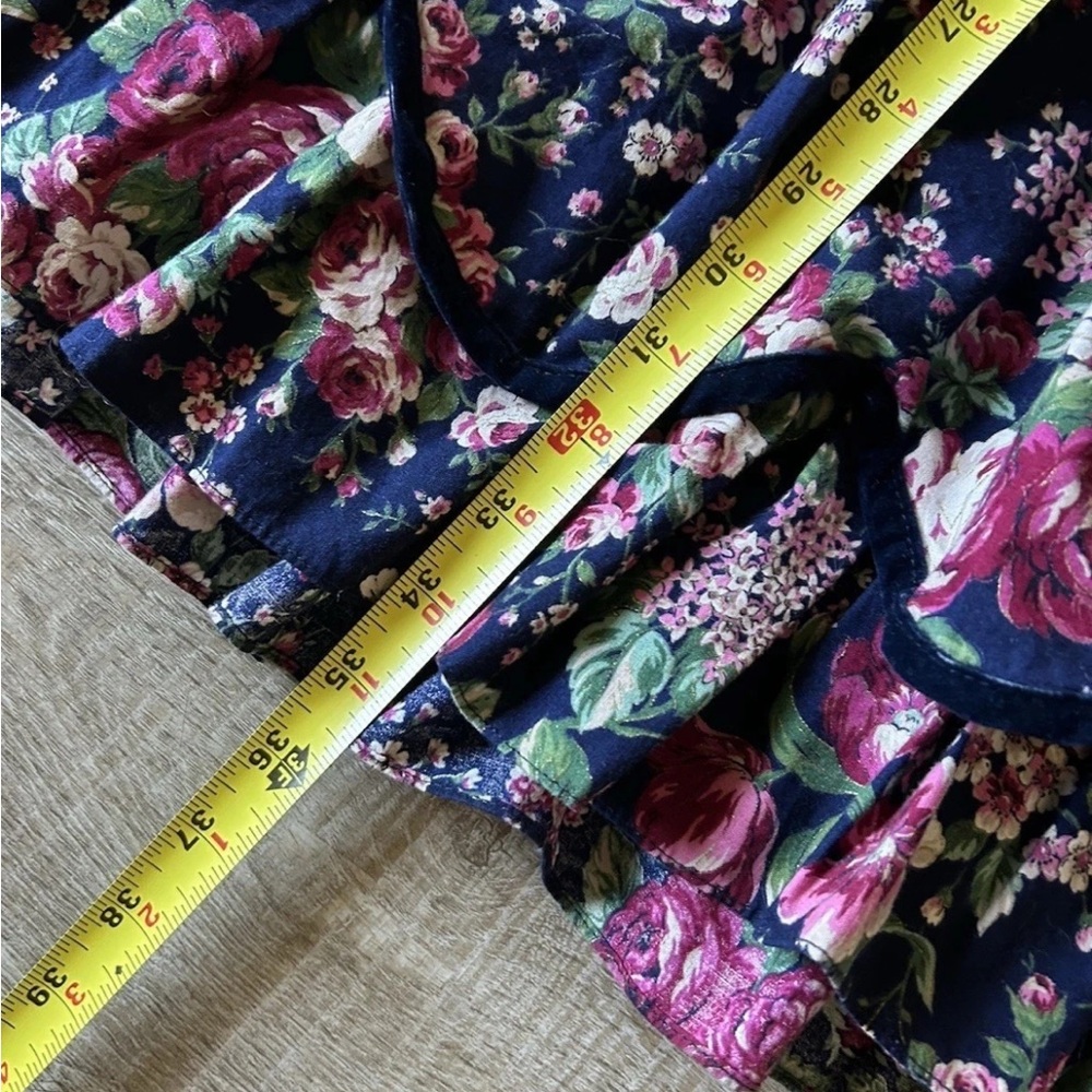 VTG Bonnie Jean New York Girls Sz 10 Floral Ruffle Long Dress Bow Velvet Tiered - Picture 8 of 12